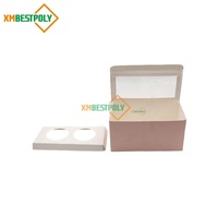 Boîte d'emballage pour muffins et cupcakes personnalisés à 2 cavités, en papier rose, pliable, à ouverture automatique, avec fenêtre supérieure