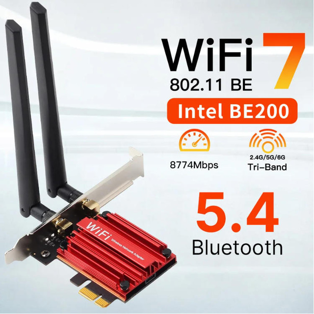 WiFi 7 PRO Pcie Wireless Wifi Adapter Card Tri-band BT 5.4 for Computer BE200NGW Wifi7 2.4G/5G/6GHz Win 10/11 64bit