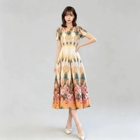 Robe plissée artistique imprimée Paysage & Floral Coupe A-Line Longueur Midi Grande Taille Style Miyake pour Tenue de Plage 2026