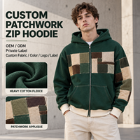 Sweat à capuche zippé personnalisé pour homme, en molleton de coton épais, avec patchwork et appliques, à manches longues, style décontracté pour le streetwear