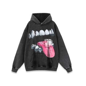 Hoodie d'hiver oversize unisexe à capuche, style streetwear américain vintage, délavé et à imprimé ludique, pour le marché transfrontalier - Product Image 3