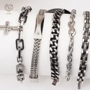 AIZL Factory Men's New Stainless Steel Bracelet Simple Fashion Steel Bracelet Men Bracelets
