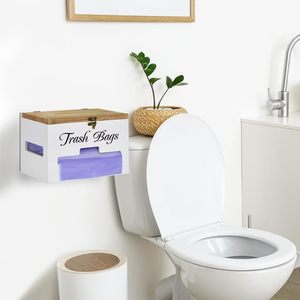 Boîte de rangement de cuisine en bois, support pour sacs poubelles, organisateur mural ou de bureau multifonctionnel, couvert, couleur unie - Product Image 2