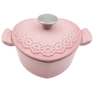 Casserole en <span class=keywords><strong>fonte</strong></span> émaillée élégante en forme de cœur rose gaufré multifonctionnelle - Product Image 1
