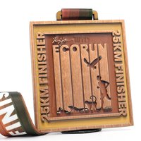 Médaille en bois personnalisée ECORUN 25KM avec rubans, récompense de course en trail écologique, médaille sportive, sculpture de silhouette de la faune et de la nature