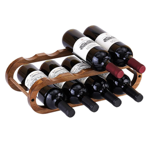 Mobile Portabottiglie in Legno di Acacia di Alta Qualità a 2 Ripiani, Design Vintage, Organizzatore per 8 Bottiglie Impilabile e Personalizzabile per Feste - Product Image 1