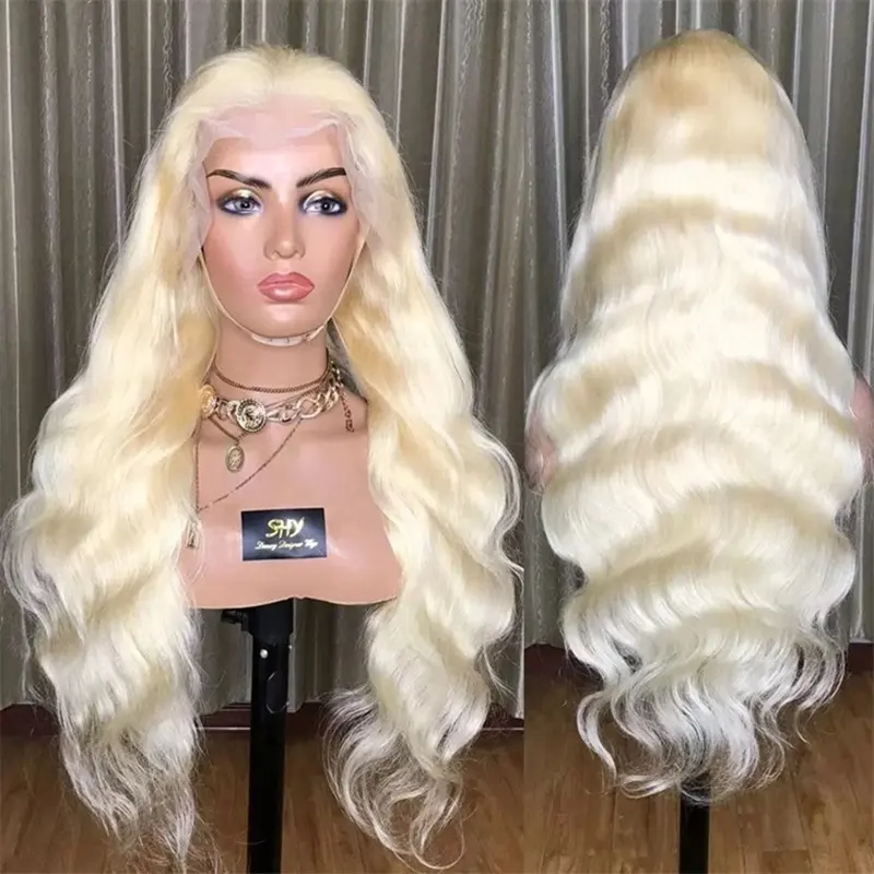 Top Quality Raw Hair Preplucked Glueless 40 Inch Human Hair Blonde Full Lace Wig In Stock Light Color 613 Wigs