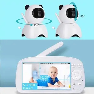 VOX Mode Privacy Protection Pan Tilt Zoom Sound Activated 5.5 Inch HD Baby Monitor System With Dual Cameras For Multiple Rooms