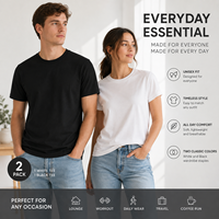 Lot de 2 T-shirts basiques noirs et blancs à col rond et manches courtes, ensemble de t-shirts décontractés essentiels pour tous les jours pour hommes et femmes
