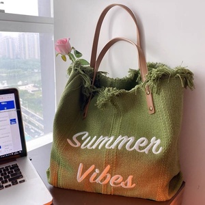 <b>Large</b> Capacity Canvas <b>Bag</b> Embroidered Letter <b>Bag</b> Women's Summer <b>Bag</b> Woven <b>Beach</b> <b>Bag</b> Single Shoulder <b>Bag</b> RTS Bulk Mixed Order - Product Image 2
