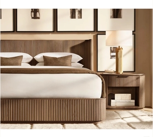 Новый дизайн, популярная тканевая кровать для спальни, деревянная кровать из дуба, ручной работы - Product Image 6