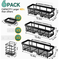 Étagère de salle de bain murale 5 niveaux en acier au carbone, finition luxe léger, revêtement poudré, sans perçage, pour rangement d'articles de toilette, modèle transfrontalier