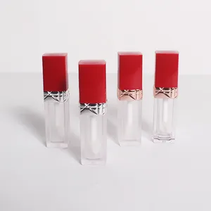 Tube de baume à lèvres en plastique carré rouge brillant à lèvres mat