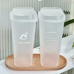 नई शैली कस्टम लोगो 650 एमएल 960 मिली डिस्पोजेबल स्पष्ट और ग्रे प्लास्टी वर्ग कप पीपी पेय प्लास्टिक कप - Product Image 6