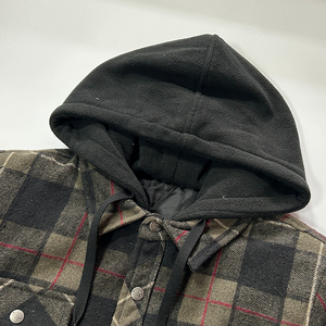 पुरुषों के विंटेज डबल-प्लेकेट फ्लैनेल क्टेड जैकेट कोट हुक वाली जैकेट कोट टोपी वाली शर्ट सर्दियों के मौसम के लिए सामने लोगो के साथ - Product Image 3