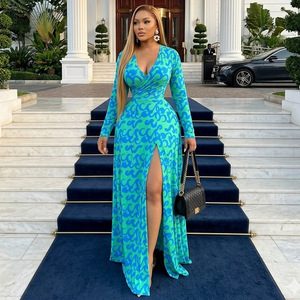 Nuovo Arrivo: <span class=keywords><strong>Abito</strong></span> <span class=keywords><strong>Lungo</strong></span> da Donna SU9812 con Stampa, Scollo a V, Maniche Lunghe e Spacco Alto - Vestito da Sera 2026 - Product Image 4