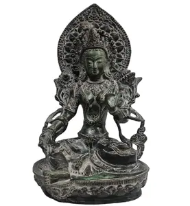黄铜绿色塔拉藏布佛教古印度雕像雕像雕塑精神手工艺品