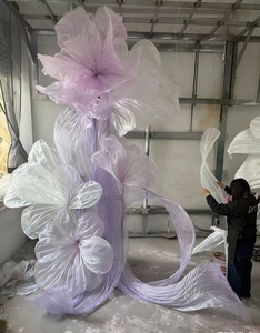MSH D357 Décoration de fond artistique géante en <span class=keywords><strong>organza</strong></span> floral rose de luxe, installation suspendue en forme d'arche pour <span class=keywords><strong>mariage</strong></span> et vitrine - Product Image 2