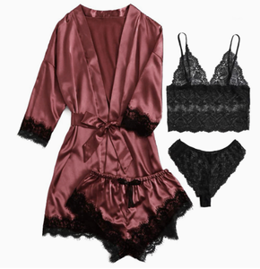 Completo Set Lingerie Sexy in Pizzo da Donna 4 Pezzi - Pigiama a Maniche Lunghe - Product Image 6