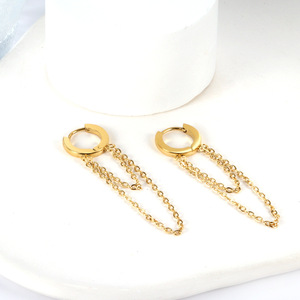 Pendientes Geométricos con Cadena Dorada, Círculo de Acero Inoxidable, Accesorios de Moda para Mujer - Product Image 2