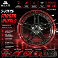 Jantes forgées sur mesure de 18 à 24 pouces en 2 pièces, finition noire brillante, lèvres rouges, en aluminium 6061-T6 pour voitures de sport
