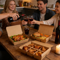 Boîte en papier kraft avec compartiments, conteneur alimentaire, boîte à sauce, poulet frit, restauration rapide, boîte à emporter multifonctionnelle, boîte en papier séparée