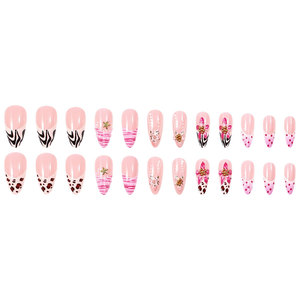 Faux ongles 3D personnalisés en gros à motif floral rose – Ongles artificiels adhésifs en forme d'amande ou carrés, style Sweet Wearable - Product Image 5
