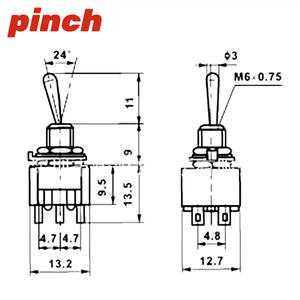 Interruptor de Palanca 3P2T 6P3T 3 Pines 6 Pines ON-ON 3A 250VAC Montaje en PCB Rojo Metálico - Product Image 3