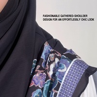 Hijab instantané en mousseline opaque double couche, plissé aux épaules, imprimé floral brodé |   Tenue de bureau formelle respirante pour toutes les saisons
