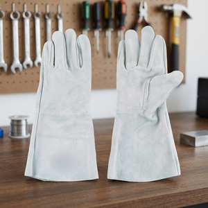 Gants de soudage en cuir PU texturé robustes et personnalisés, résistants à la chaleur, durables, anti-vibrations, antidérapants, 11 oz, 16 pouces - Product Image 2