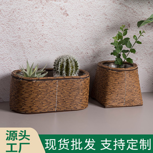 Rattan Woven <b>Flower</b> Pots Desktop Planters Handmade Indoor Decorative <b>Baskets</b> <b>For</b> <b>Flower</b> Green Plant - Product Image 5