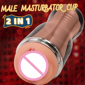 2 In 1 Mannelijke Masturbator Cup Realistische Vagina Pocket Pussy Penis Training Masturbator Mannelijke Stroker Volwassen Seksspeeltjes Voor Mannen - Product Image 2