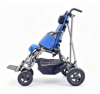 Poussette pliable pour enfants avec siège bleu-gris, cadre argenté, panier de rangement pour utilisateurs de 2 à 16 ans
