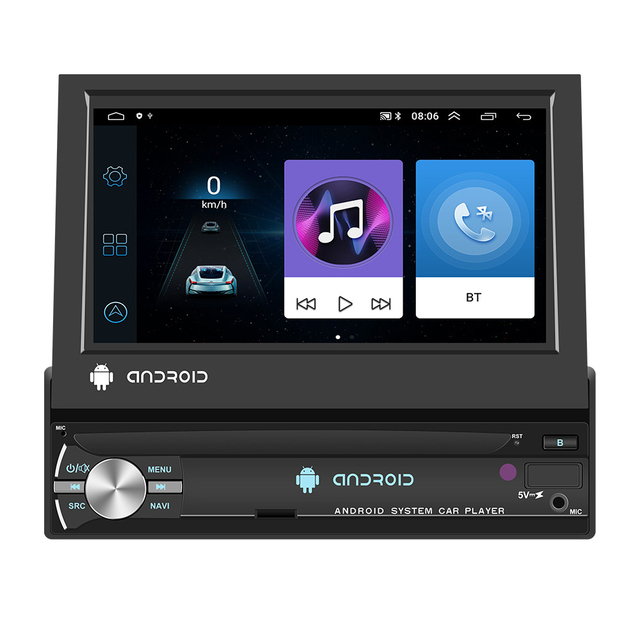 TOPSOURCE 1 Din 7'' Touch Screen Car Multimedia MP5 Player Android 10 Car Radio Retractable GPS Wifi Autoradio MP5 Player