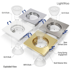 Focos LED Modernos con Marco Circular, Opciones GU10 <span class=keywords><strong>MR16</strong></span> G5.3 <span class=keywords><strong>MR11</strong></span>, Antideslumbrantes para Uso en Interiores, Marco Cuadrado Empotrado - Product Image 3