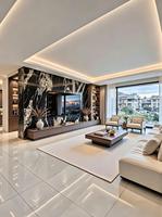 Meuble TV mural intégré avec rangements pour villa, centre de divertissement, home cinéma - Fournisseur OEM en gros