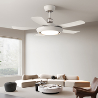 Ventilateur de plafond intelligent LED de luxe 2026 de 52 pouces avec 5 pales et télécommande pour salon, profil bas et lampe élégante