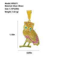Pendentif Hibou Œil de Rubis en Laiton pour Hommes, Style Hip Hop, Sertie de Zircons Cubiques, Prix de Gros