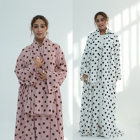 Ensemble Abaya à pois imprimé, Kimono Cardigan et Hijab assorti pour femme, Tenue de prière musulmane modeste deux pièces, Été Automne