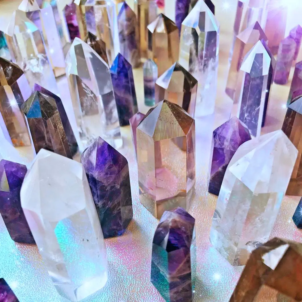 Bulk Wholesale Various Natural Gemstone Crystal Healing Stones Amethyst Rose Quartz Crystal Wand Point in bulk clear quartz