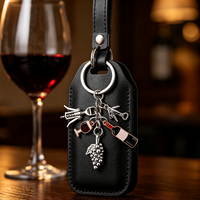 Porte-clés en alliage de zinc noble, thème vin, avec breloques bouteille de vin, verre et tire-bouchon, pour amateurs de vin, breloque de sac