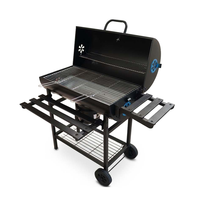 Barbecue à charbon de bois moderne en fer avec 2 tables, chariot et étagère de rangement, pour camping et pique-nique en extérieur