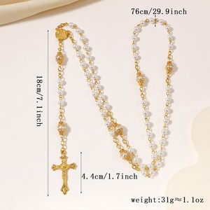 Collar de Rosario de Perlas Doradas de 8mm al por Mayor, Joyería Religiosa con Cruz y Cadena de Cuentas, Precio de Fábrica, Cruz para Colgar en el Coche - Product Image 4