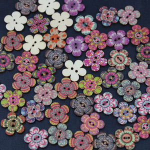 Nút hoa mận cổ điển 50 cái/gói 2cm nút gỗ 2 lỗ thủ công MaY sổ lưu niệm tự làm trang trí in màu cổ điển - Product Image 4