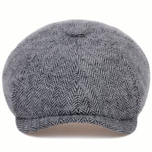หมวกทรงนิวส์บอยสไตล์วินเทจสำหรับฤดูใบไม้ผลิและฤดูใบไม้ร่วง หมวกเบเร่ต์ลายก้างปลา 8 แผง แฟชั่นสำหรับผู้ชาย - Product Image 2