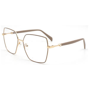 HG7090 レディース高級幾何学模様メガネフレーム 56mm メタルフルリム光学眼鏡 アセテートテンプル付き、最小注文数10個 - Product Image 4