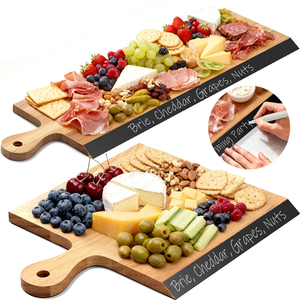 Tagliere Quadrato Reversibile 2 in 1 con Bordo Lavagna, Vassoio da Portata in Legno <span class=keywords><strong>di</strong></span> Acacia con Manico, Ideale come Regalo - Product Image 6
