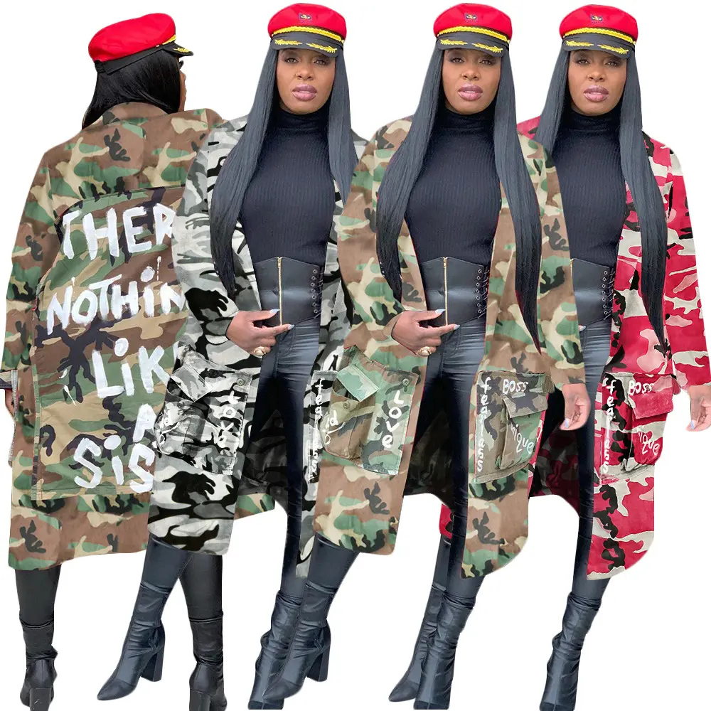 SN-3726 Long Casual Fashion Women'S Camouflage Print Coat Overcoats For Winter Women