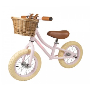 Vélo d'équilibre rétro pour enfants de 12 pouces avec panier en osier, vélo d'apprentissage <span class=keywords><strong>vintage</strong></span> sans pédales pour filles et garçons de 2 à 5 ans - Product Image 1