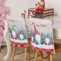 Lot de housses de chaise de Noël imprimées motif gnome avec bordure écossaise, ornement décoratif pour salle à manger de Noël